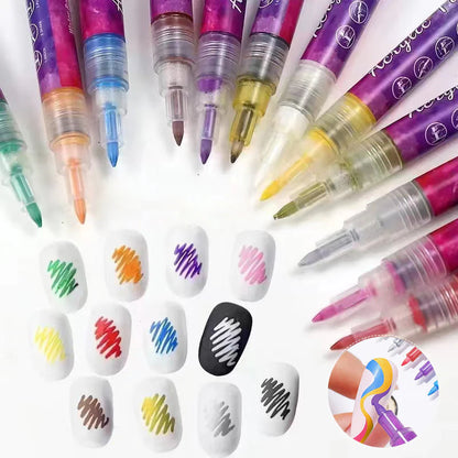 PrecisionNail - Stylo à ongles 12 couleurs - Stylo à ongles incurvé ultra fin