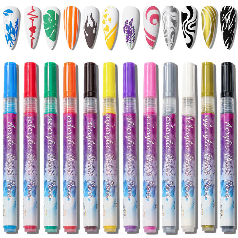 PrecisionNail - Stylo à ongles 12 couleurs - Stylo à ongles incurvé ultra fin