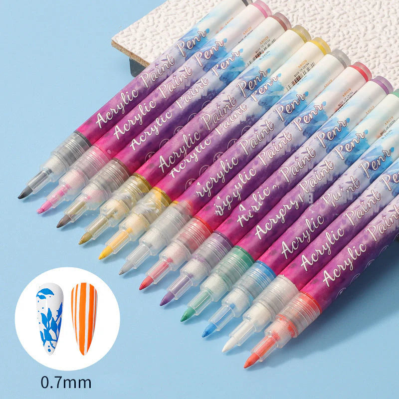 PrecisionNail - Stylo à ongles 12 couleurs - Stylo à ongles incurvé ultra fin